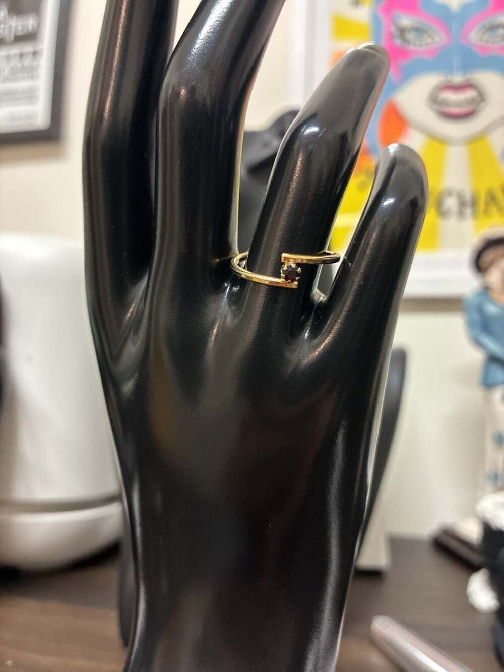 Gold Tone Black Stone Crossover Ring